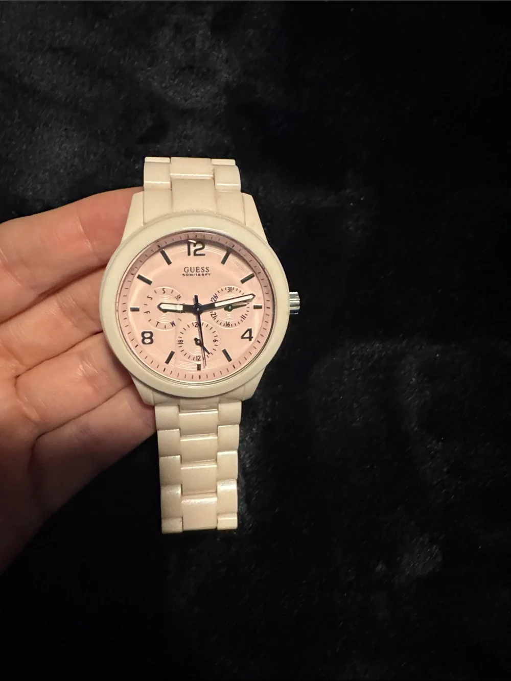 Guess Pink Ceramic Bracelet Chronograph Watch